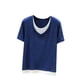 thumbnail image 3 of TaTaai Women Spring Summer Solid Color Ribbed Splicing Fake Two Piece Blouses Round Neck Short Sleeve Casual Fashion Soft Comfy Daily Tops Gift, 3 of 9