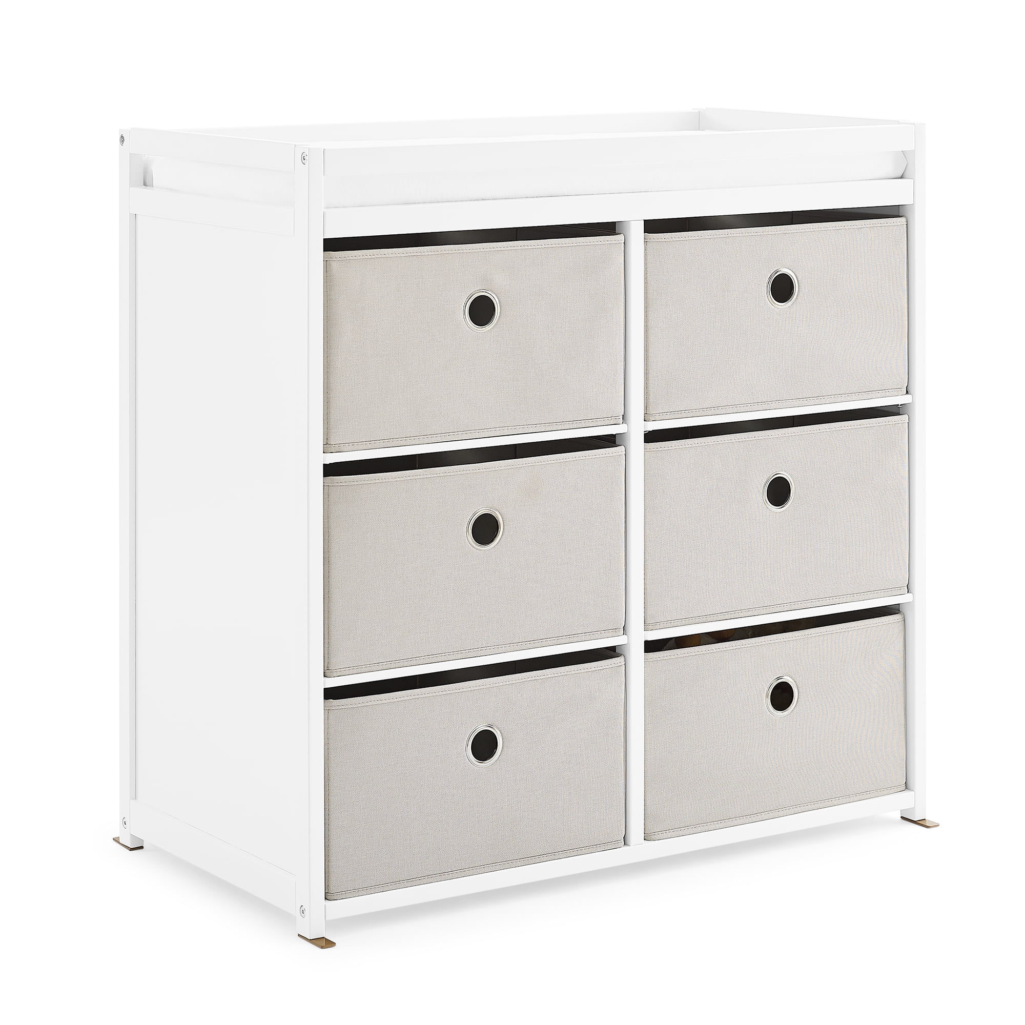 Delta Children Hayes Changing Table with Fabric Bins, Bianca White/Flax Bins