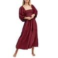 thumbnail image 1 of Faithtur Robe Longue Décontractée d'Été pour Femme, Fleurs Brodées 3D, Encolure Carrée, Manches Bouffantes, Robe Mode Dos Nu, Robe Trapèze, 1 of 9