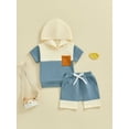 thumbnail image 2 of Toddler Boys Summer Outfits, Short Sleeve Hooded Tops + Elastic Waist Shorts Set, 2 of 7