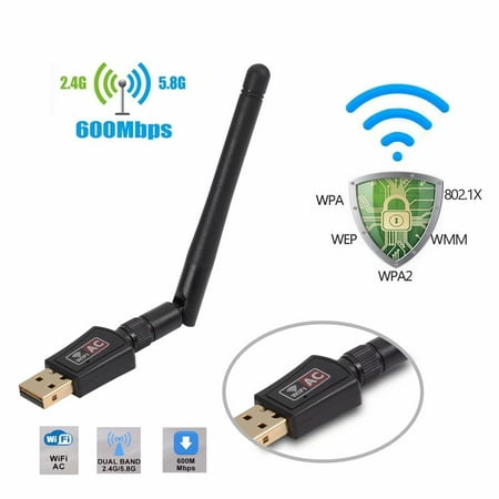 600Mbps Mini 802.11ac Dual Band 2.4GHz/5GHz Wireless Network Adapter USB WI-FI Dongle Adapter with 5dBi Antenna Support WIN VISTA,WIN 7,WIN 8.1, WIN 10,MAC OS X (The Best Wifi Adapter)