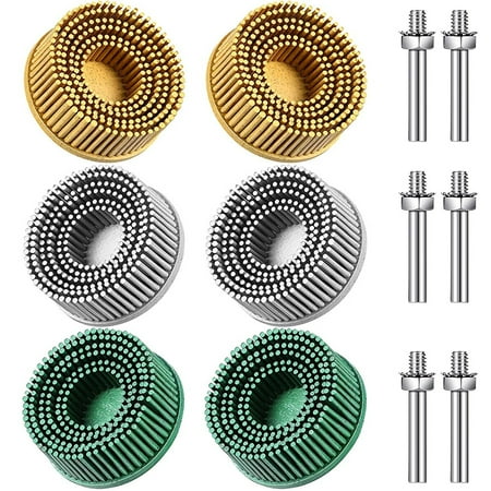 

THRENS 6Pcs Bristle Disc 2 Inch 50# 80# 120# Abrasive Brush Disc with 1/4 Inch Shank Soft Flexible Coating Removal Disc Tool Accessories for Hard Soft Metal