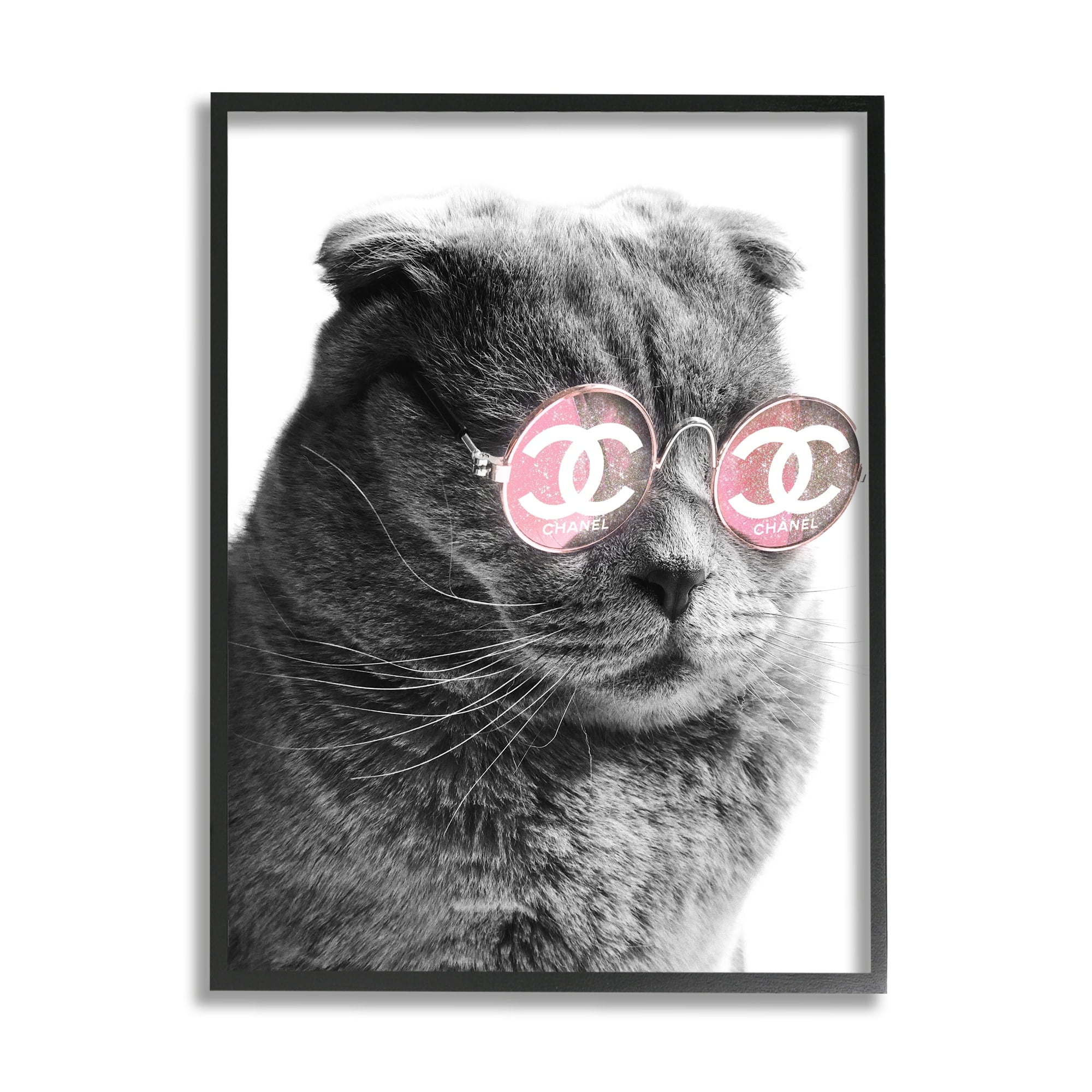 Stupell Industries Trendy Cat Wearing Glam Fashion Pink Sunglasses Graphic Art Gray Framed Art Print Wall Art, Design by Ziwei Li