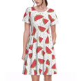 thumbnail image 1 of Balery Hand Drawn Watermelon Vestidos sueltos de manga corta para mujer, vestidos de verano 2025, vestidos casuales de corte A con vuelo., 1 of 6