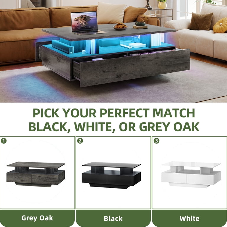 Uforic Modern LED Coffee Table with Storage, Gray photo 3