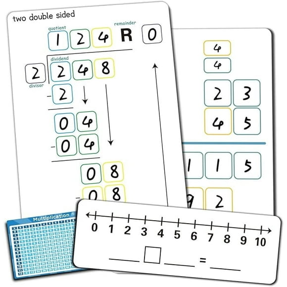 Set of Dry Erase Addition, Subtraction, Multiplication, and Division Practice White Board, Mathematics Board with a 4" x 2.5" Multiplication Chart Board for Kids Students, Classroom and Home