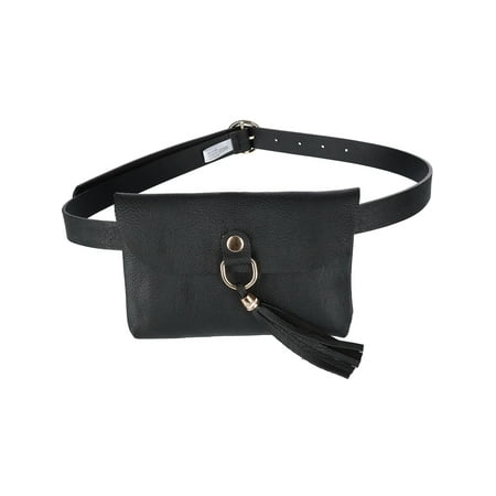 - Size one size Flap Front Tassel Waist Pack Belt Bag, Black