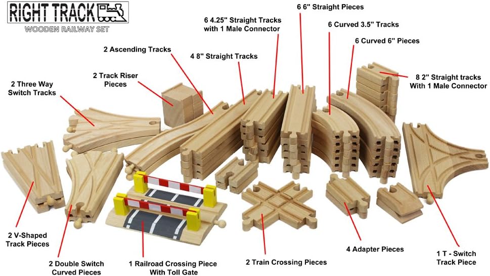 Right Track Toys Wooden Train Track Deluxe Set: 56 Premium Wood Pieces 100% Compatible with Thomas - All Tracks and No Fillers