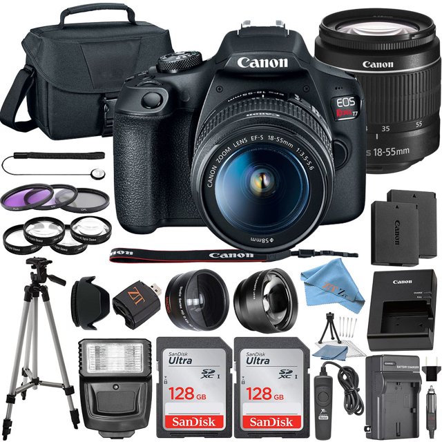 Canon EOS Rebel T7 DSLR Camera Bundle with 18-55mm Lens + 2 Pcs SanDisk 128GB Memory Cards + Tripod + Deluxe Camera Case + Flash + ZeeTech Accessory Kit