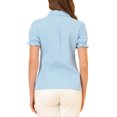 thumbnail image 3 of MODA NOVA Juniors Cotton Frilled Top Turndown Collar Solid Blouse Light Blue M, 3 of 6