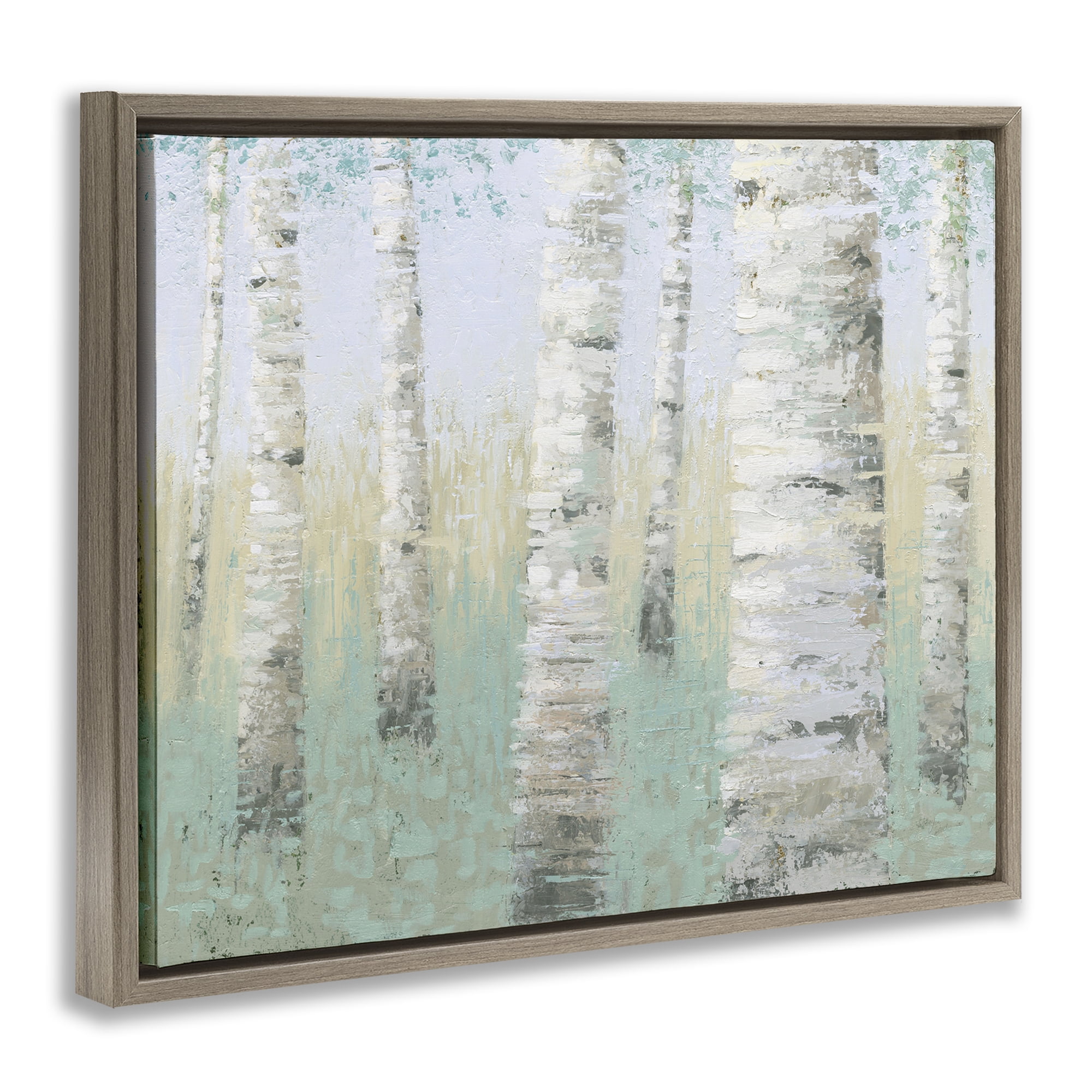 Stupell Industries Blue Birch Forest Landscape & Nature Painting Brown Floater Framed Canvas Art Print Wall Art, 21 x 17