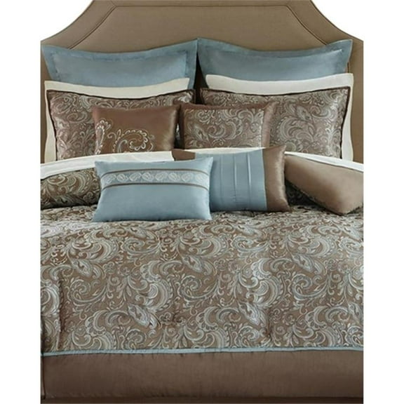 Pemberly Row Modern 24-Piece Microfiber Comforter Set - Blue/Brown