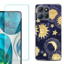 For Motorola Moto G Power 5G 2025 Phone Case Cover with Tempered Glass Screen Protector, by OneToughShield - Moon Sun Star
