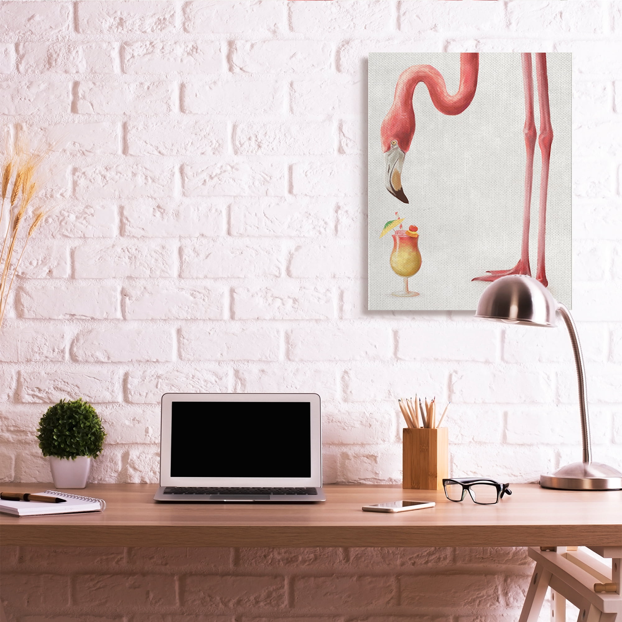 Stupell Industries Thirsty Pink Flamingo Mai Tai Tropical Cocktail Animals & Insects Painting Gallery Wrapped Canvas Art Print Wall Art, 30 x 40