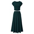 thumbnail image 5 of RFQWOVSR Women's Casual Knit Short Sleeve Crop Top High Waist Midi Skirt 2 Piece Set Elegant Summer Dress Outfit S, 5 of 5