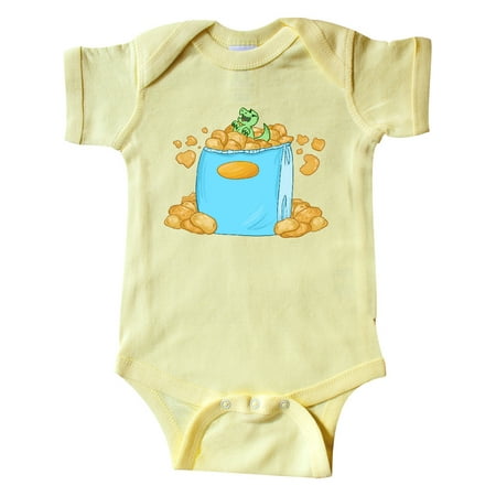 

Inktastic Little Dino Snacking on Chips Gift Baby Boy or Baby Girl Bodysuit