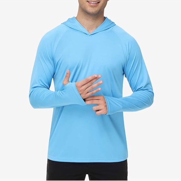 Jessboyy Long Sleeve Cooling Shirts for Men UPF 50 Sun Protection Clothing Breathable Outdoor Hiking Hooded UV Shirts Fitted Running Athletic Tops Sky Blue,S