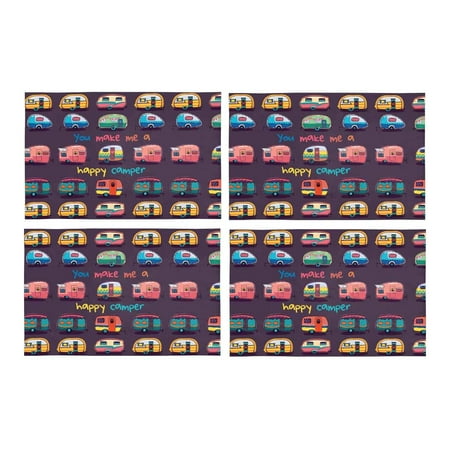

MKHERT Funny You Make Me Happy Camper Motivational Quote with Retro Caravans Placemats Table Mats for Dining Room Kitchen Table Decoration 12x18 inch Set of 4