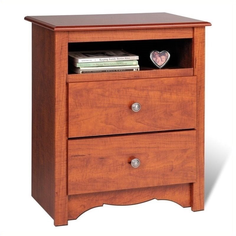 Pemberly Row Tall 2 Drawer Night Stand in Cherry