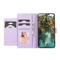 thumbnail image 5 of Allytechgroup Google Pixel 6 Wallet Case, With Hand Wrist Crossbody Shoulder Strap Makeup Mirror Retro PU Leather Stand Shockproof Folio Flip Cards Slots Cover for Googe Pixel 6, Purple, 5 of 6
