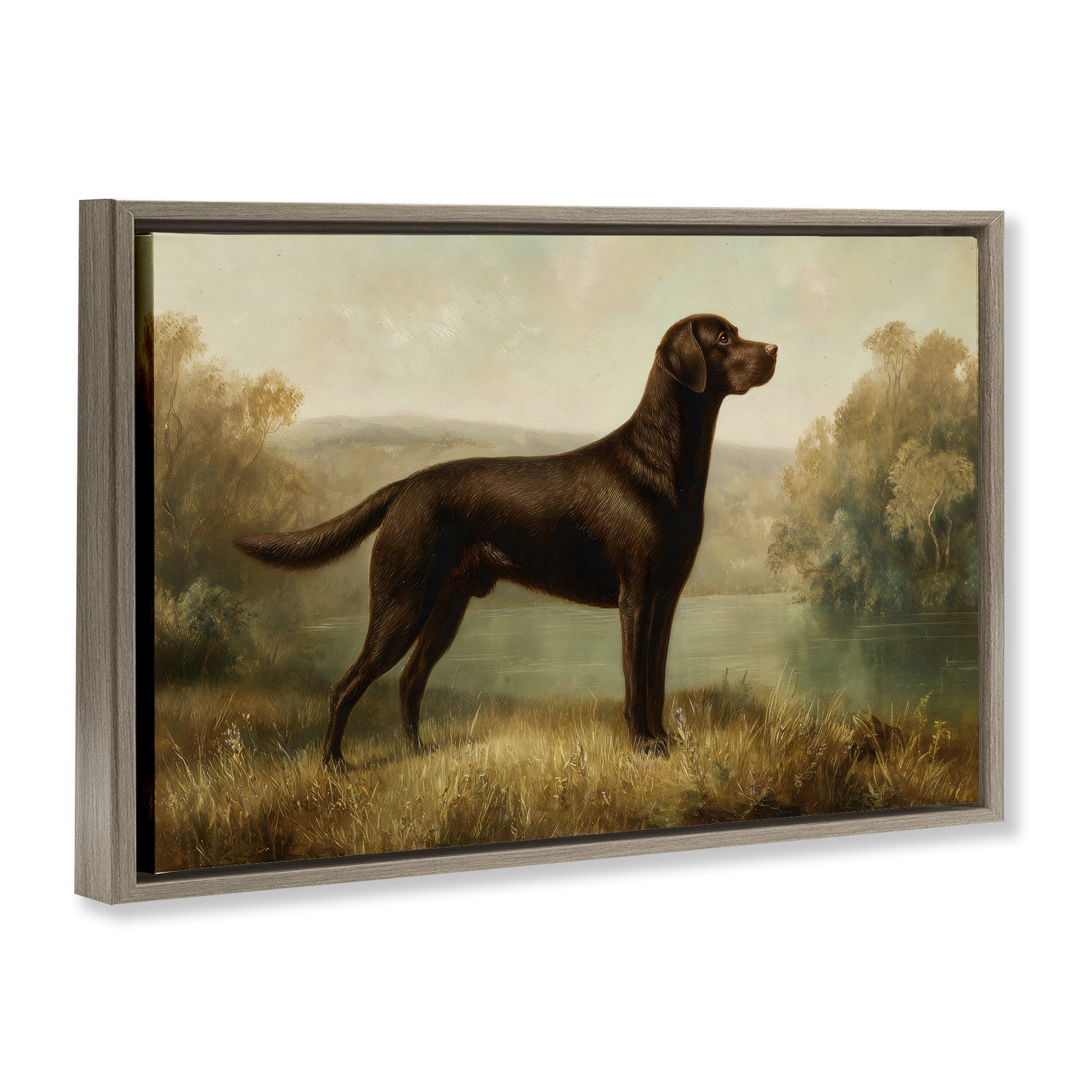 Stupell Industries Chocolate Brown Labrador Brown Framed Floater Canvas Wall Art, design by Petal Prints Design