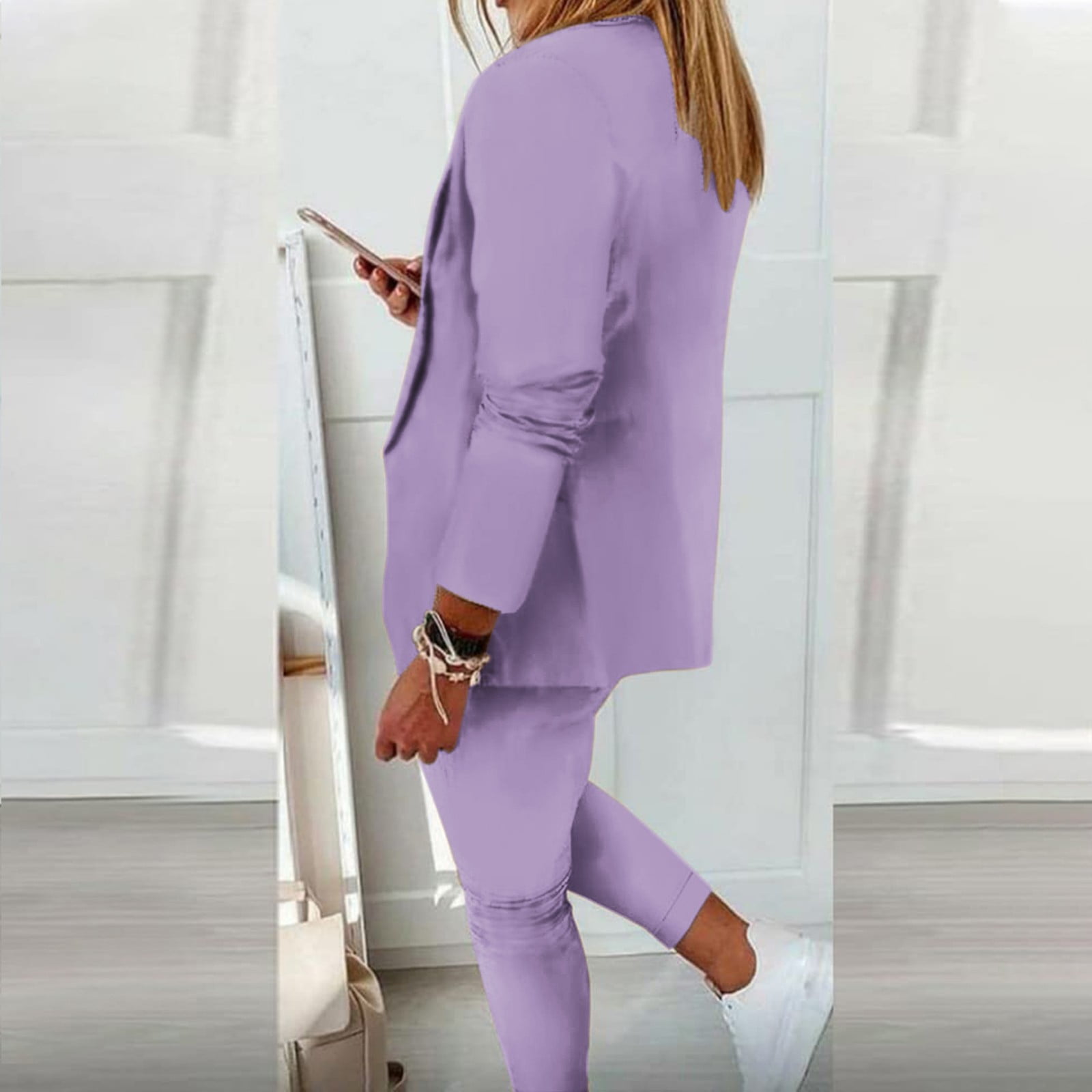 FRSASU Plus Size Long Sleeve clearance,Women's Long Sleeve Solid Suit Pants  Elegant Business Suit Sets Two-piece Suit Hot Pink 4(S) 