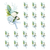 20pcs Light Blue Boutonnieres for Men, Artificial Flower Pocket Corsage for Wedding Party