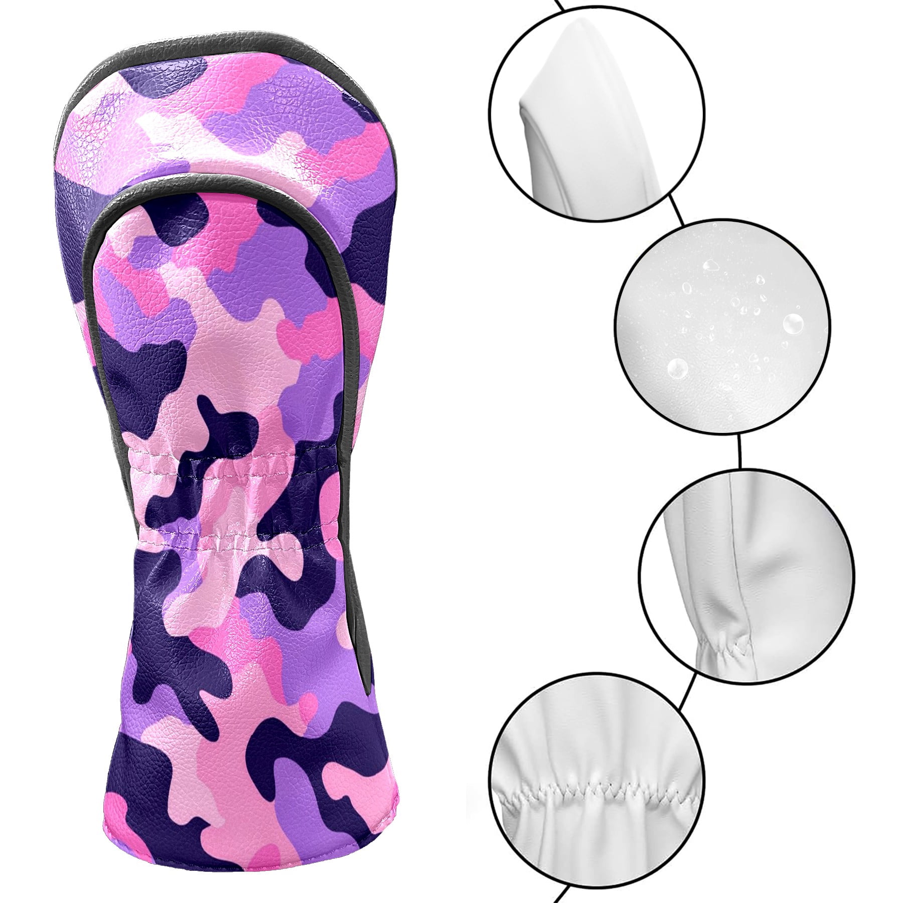 Golf Club Covers PU Leather Waterproof Head Covers for Fairway Woods Hybrids Pink And Purple Camouflage Unisex Fits Most Brands