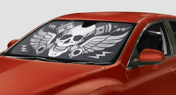 JIAU HUA Fire Burning Skull Car Windshield Sun Shade Universal Fit Car Sunshade-Keep Your Vehicle Cool Damage Free Uv Sun and Heat Reflector 27.5 X 51 Inch 