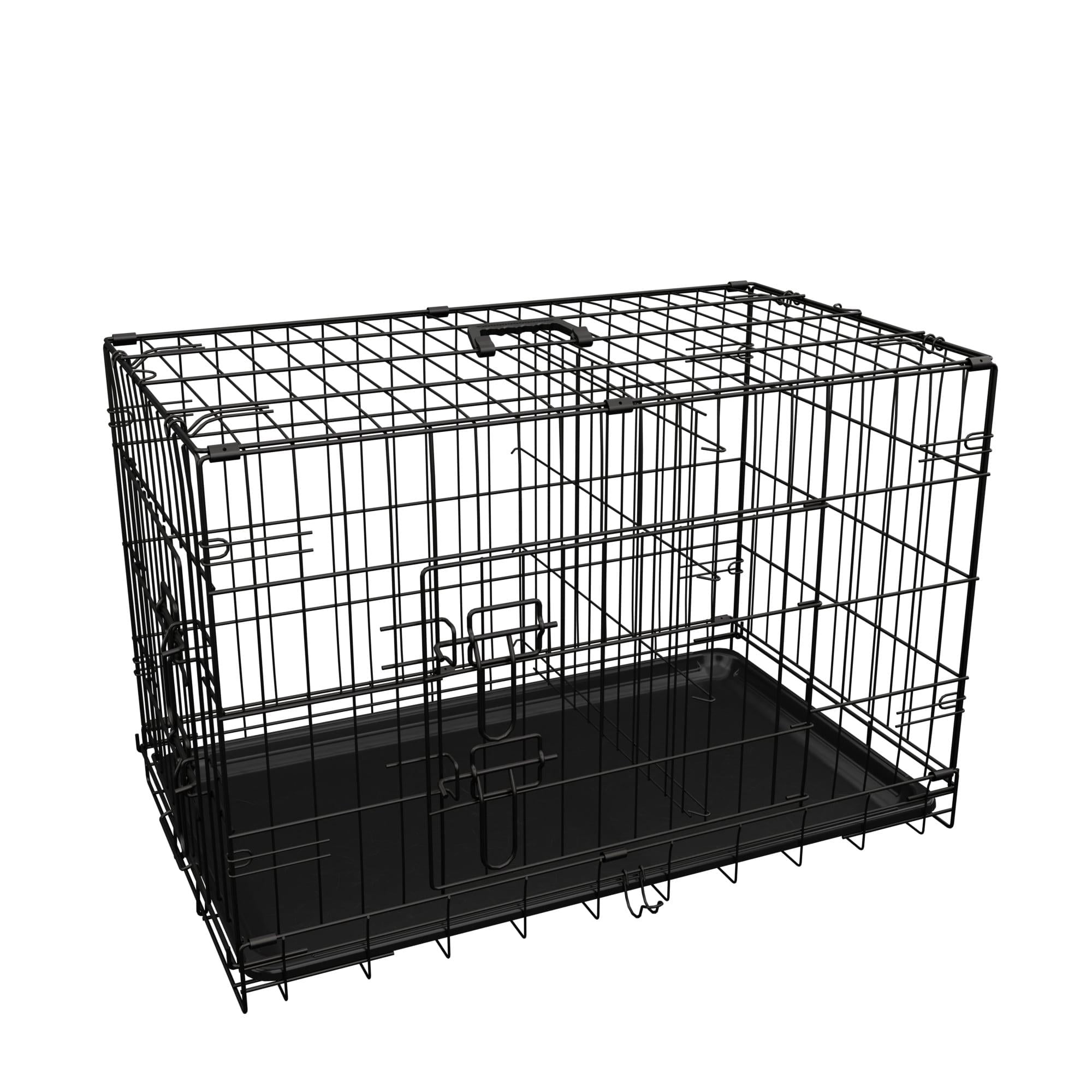 Dog Crate, 36 Inch Medium Dog Cage with Divider and Plastic Leak-Proof Pan Tray, Double Door Folding Metal Wire Cage for Indoor, Outdoor, and Travel