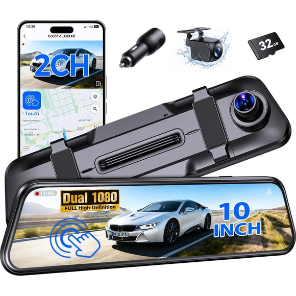 Pantalla táctil Mirror Dash Cam Hudic de 10 pulgadas con sensor G y bucle