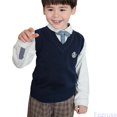 thumbnail image 2 of Fozruso Boys Knitted Sweater Vest V-Neck Sleeveless Knitwear Layering Sweater School Uniform,Blue, 2 of 7