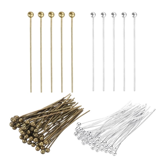 Uxcell 1.2 Inch Ball Pins, Jewelry Making Headpins Straight Pins Findings Bendable for DIY Craft Bracelet Necklace Earring Pendant Making Supplies-400Pcs(Silver Bronze)