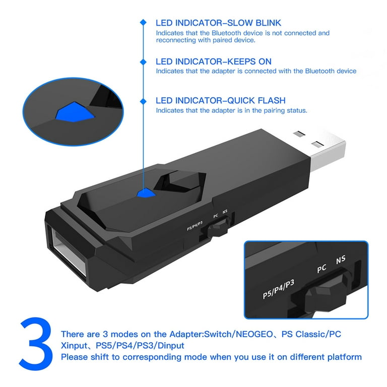 JYS-P5146 Portable Gamepad Converter for PS5 PS4 PS3 Switch OLED PC  Bluetooth-compatible Wired Controller Adapter