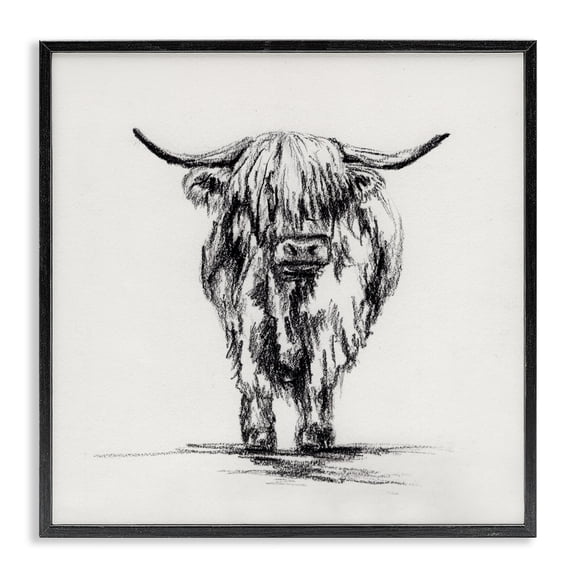 Stupell Industries Farmhouse Highland Cow in Charcoal Black Framed Giclee Art, 12 x 12, by Leah Noel Art