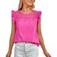 thumbnail image 1 of Camiseta con volantes de manga corta, cuello redondo, empalme de encaje, color puro, elegante y cómoda, para mujer, para el hogar y al aire libre, color rojo rosa M, 1 of 8