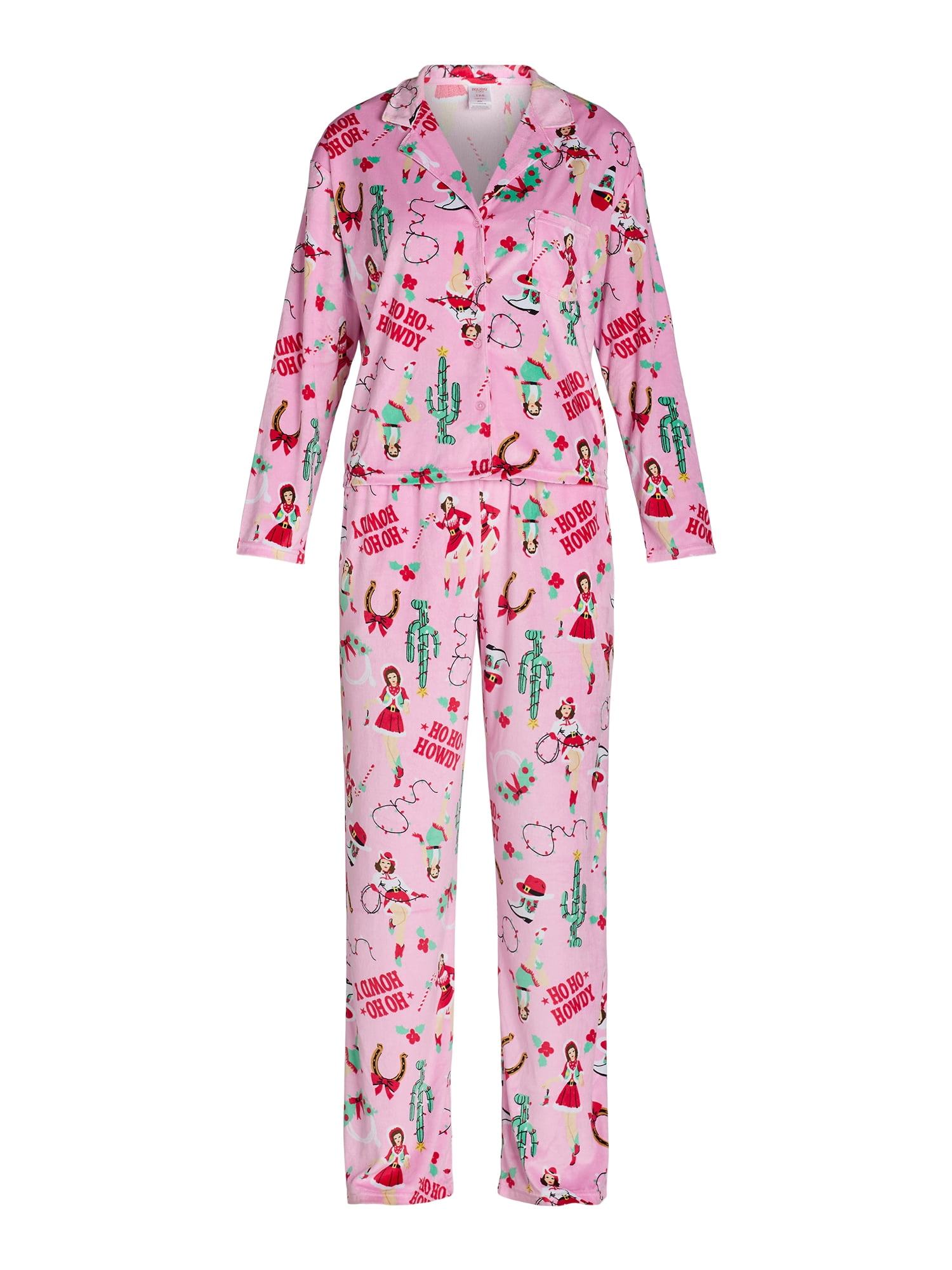 Holiday Time Women’s and Women’s Plus Velour Notch Collar Pajama Set, 2-Piece, Sizes XS-3X