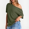 thumbnail image 6 of Off The Shoulder Tops Oversized Tshirts Short Sleeve Basic Tee 2026 Casual Summer Fashion Clothes Army Green M, 6 of 6