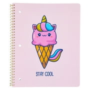 Pen+Gear 1 Subject Spiral Notebook, Wide Ruled, 80 Sheets, Stay Cool Cat Ice Cream Cone