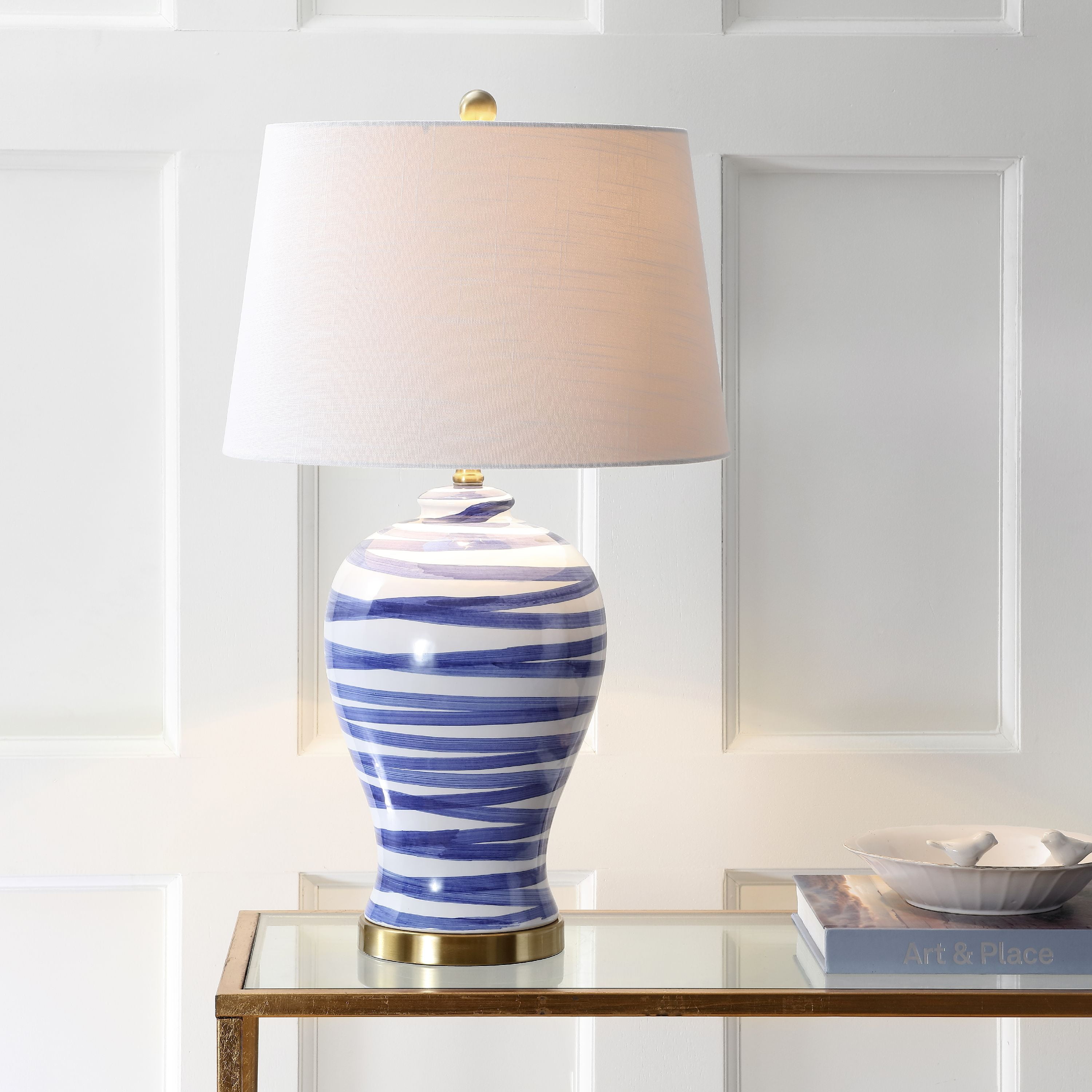 Joelle 29 Ceramic Led Table Lamp Blue White Walmart Com