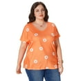 thumbnail image 2 of SOMER 2025 Women's Plus Size Top Flower Printed V Neck Short Sleeve Casual Plus Size Tops for Women, 2 of 7