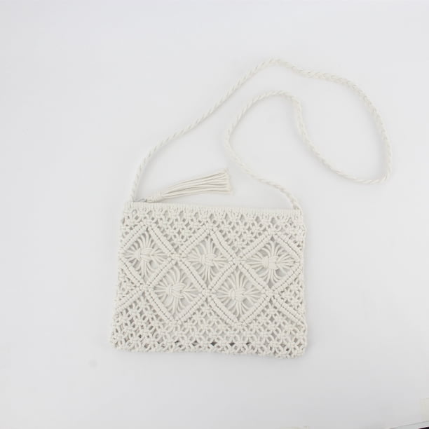 Zhuge Bolso de hombro tejido para mujer, bolso de mano tejido, bolso de mano tejido elegante para playa de verano, bolsos de hombro de 9,84 x 0,78 x 7,87 pulgadas (blanco)