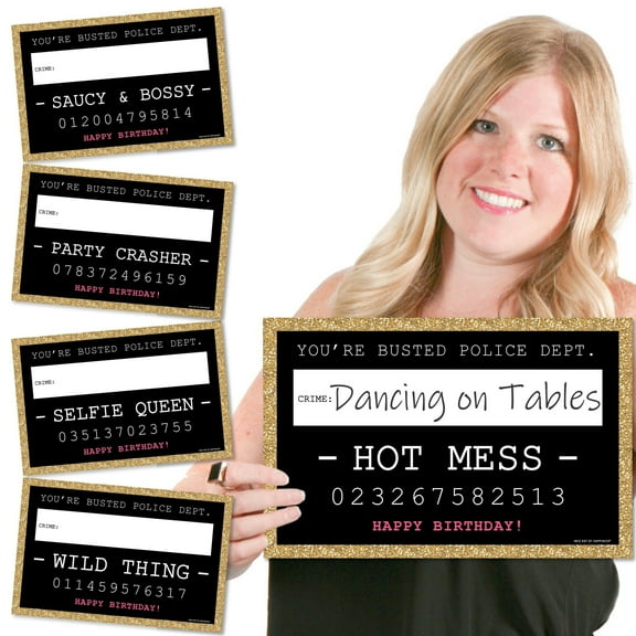 Big Dot of Happiness Chic Birthday Party Mug Shots - Black and Gold - Photo Booth Props Party Mugshot Signs - 20 Count