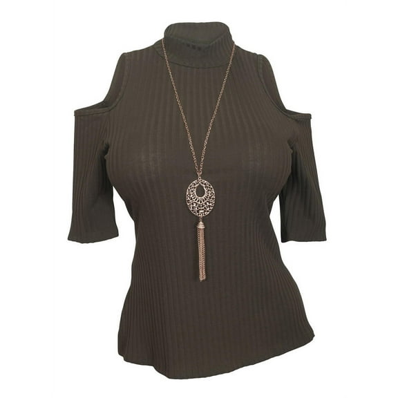 eVogues Plus Size Ribbed Off Shoulder Top Olive