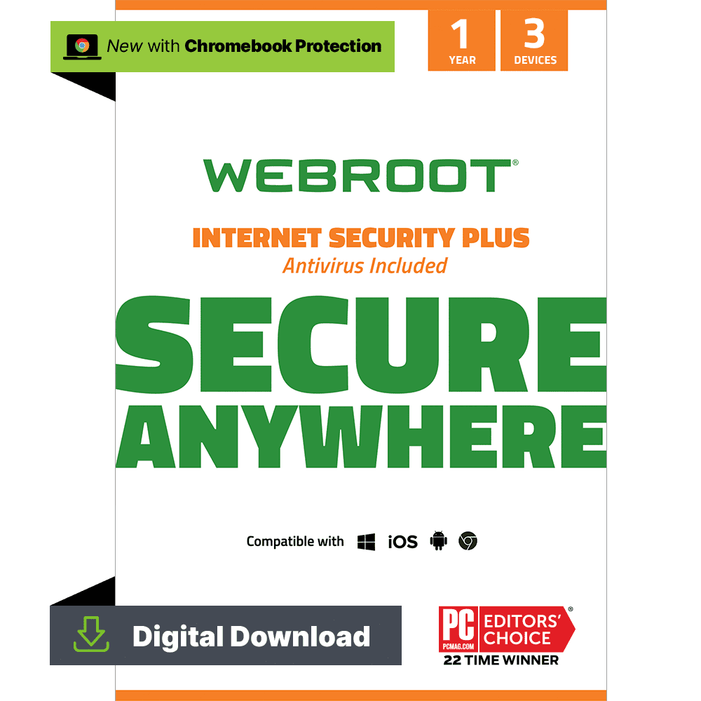 Webroot Internet Security Plus with Antivirus Protection for 3 Devices, 1-Year Subscription – Windows/Chrome/MacOS/Android/Apple iOS [Digital Download]