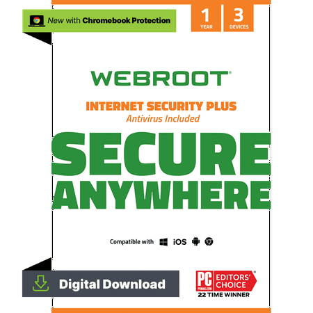 Webroot Internet Security Plus with Antivirus Protection for 3 Devices, 1-Year Subscription – Windows/Chrome/MacOS/Android/Apple iOS [Digital Download]