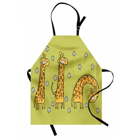 

Animal Apron Hand Drawn Illustration of Giraffes on Background with Flowers Unisex Kitchen Bib Apron with Adjustable Neck for Cooking Baking Gardening Avocado Green and Pale Caramel by Ambesonne