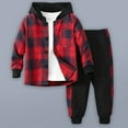 thumbnail image 2 of Toddler Boy Clothes Plaid Long Sleeve Button Down Top Hoodie Sweatshirt + Pants Sweatpant 2pcs Fall Winter Outfit Set, 2 of 3