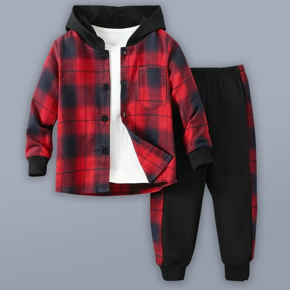 NAISIBABY Boys Sets 2-Piece 6T, Long Sleeve Plaid Hooded Shirt and Jogger Sweatpants Fashion Casual Outfit Multicolor(2-7T)