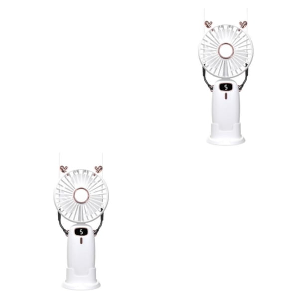Inteprter Ventilador portátil Plegable Lindo Animal Oreja Pantalla digital Funcionamiento silencioso Motor sin escobillas Ventiladores de Blanco Tipo 1 2Conjunto